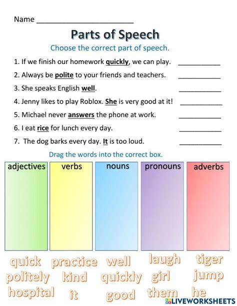 Identifying Parts Of Speech Worksheet With Answers Kindle Editon