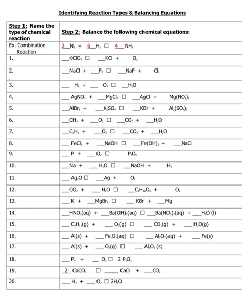 Identifying Reaction Types And Balancing Chemical Equations Answers Epub