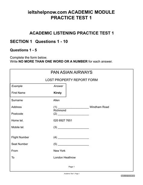 Ieltshelpnow Academic Module Listening Practice Tests Answers Doc