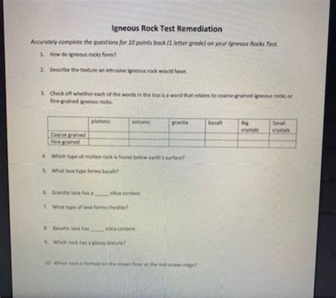 Igneous Rock Test Questions And Answers PDF