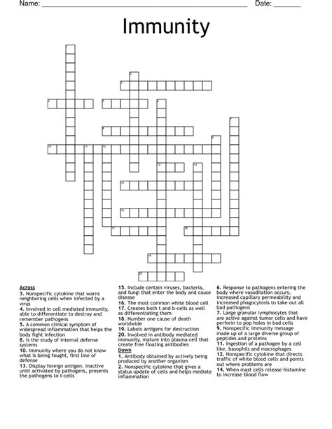 Immune System Crossword Puzzle Answer Key Reader