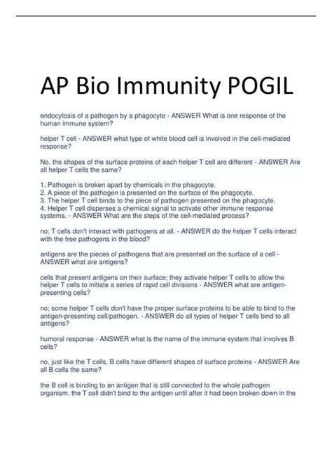 Immunity Ap Bio Pogil Answers PDF