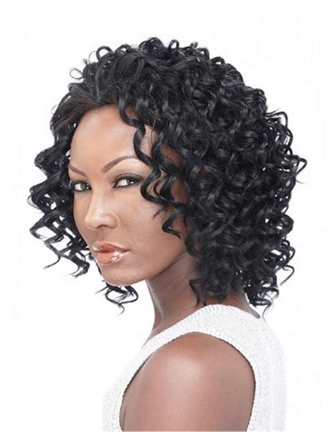 Impressive Black Curly Shoulder Length Human Hair Wigs & Half Wigs