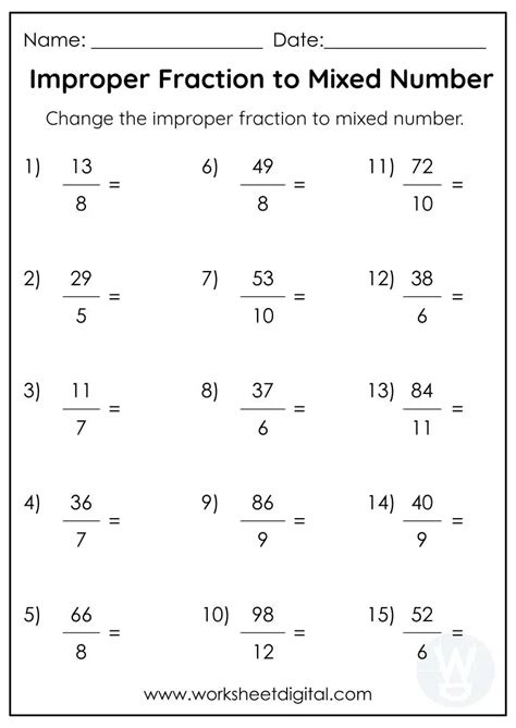 Improper Fractions To Mixed Numbers Worksheets With Answers Doc