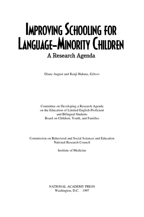 Improving Schooling for Language-Minority Children A Research Agenda Reader