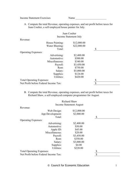 Income Statement Exercises And Solutions Kindle Editon