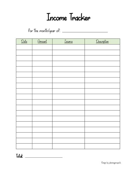 Income Tracker Printable