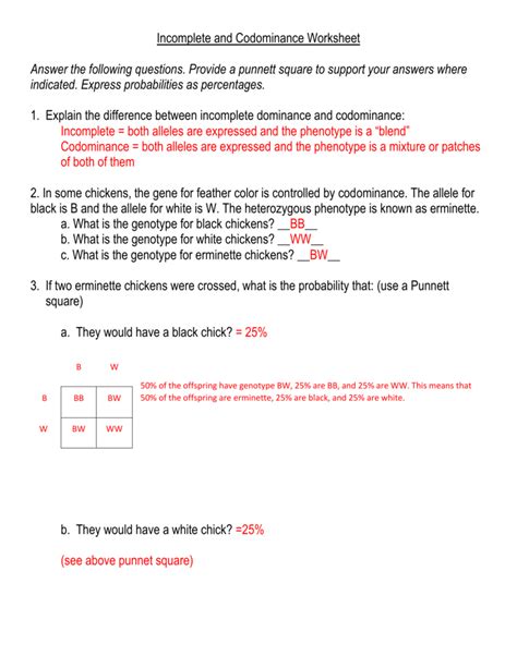 Incomplete And Codominance Worksheet Answer Key Kindle Editon