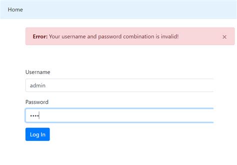 Incorrect credentials