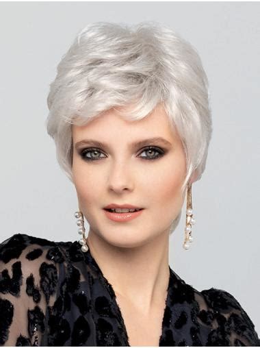 Incredible Boycuts Synthetic White 100% Hand-tied Wavy Short Wigs