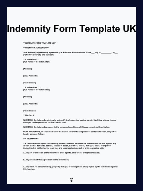 Indemnity Form Template