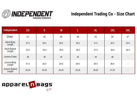 Independent Trading Company Size Chart