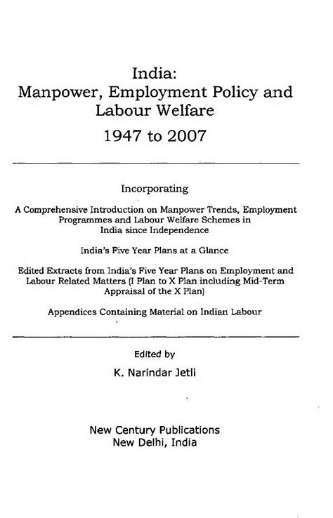 India Manpower, Employment Policy and Labour Welfare 1947-2007 Epub
