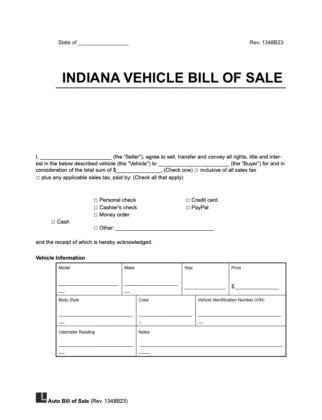 Indiana Vehicle Bill of Sale: Your 101 Guide