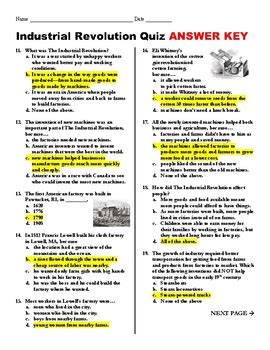 Industrial Revolution Quiz Answers Reader