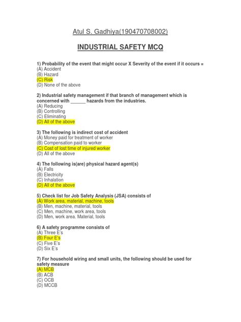 Industrial Safety Questions And Answers Doc