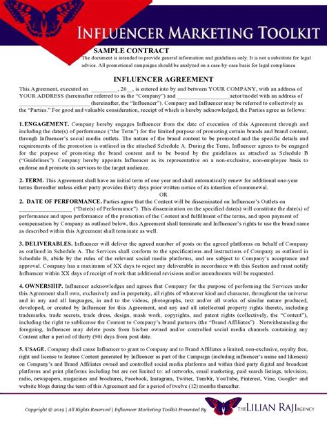 Influencer Marketing Contract Template