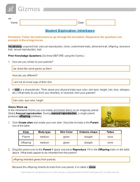 Inheritance Gizmo Answer Key Doc