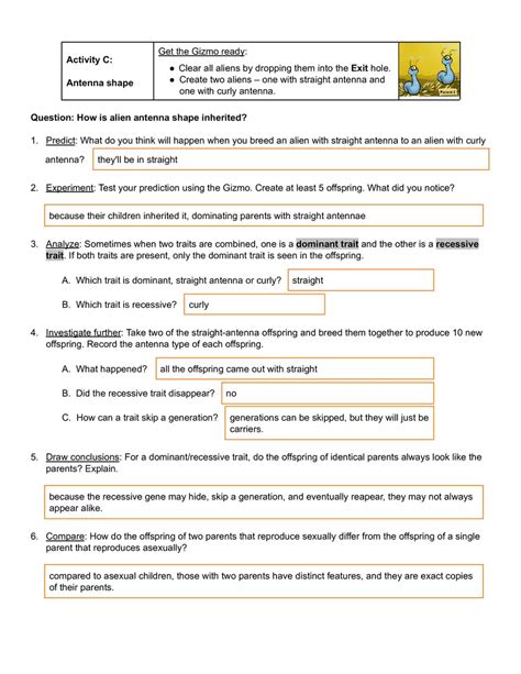 Inheritance Gizmo Answer Key Activity A