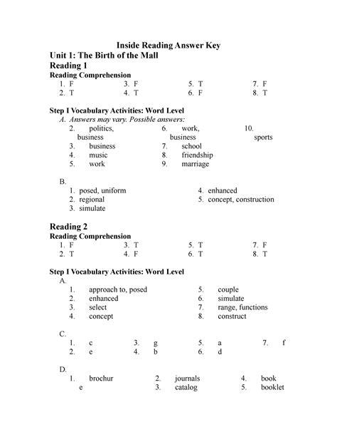 Inside Reading Answer Key Eapresources Home 2 PDF