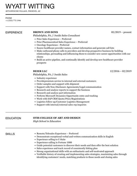 Inside Sales Resume Template