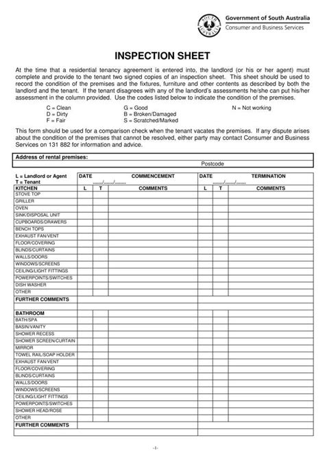 Inspection Sheet Template
