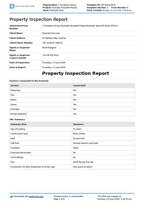 Inspection Template Report
