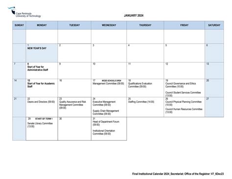 Institutional Calendars: