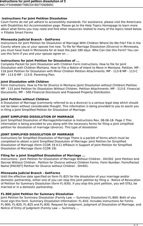 Instructions For Joint Petition Dissolution Of 3 Reader