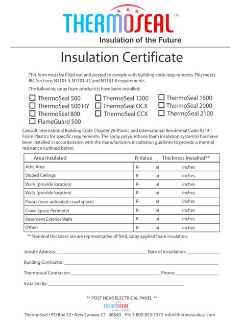 Insulation Certificate Template