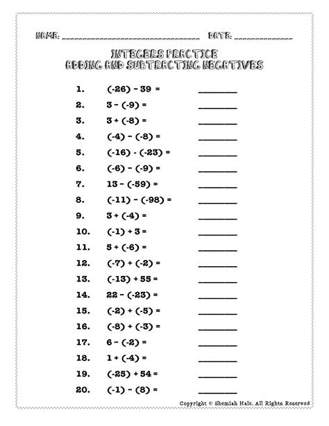 Integer Worksheets Grade 7 With Answers Doc