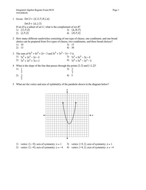 Integrated Algebra Regents Exam 0610 Answers Epub