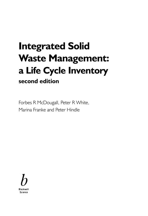 Integrated Solid Waste Management Lifecycle Inventory 1st Edition PDF