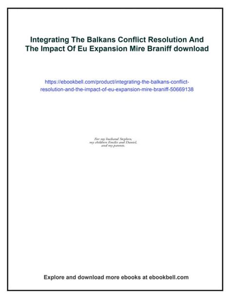 Integrating the Balkans Conflict Resolution and the Impact of EU Expansion PDF