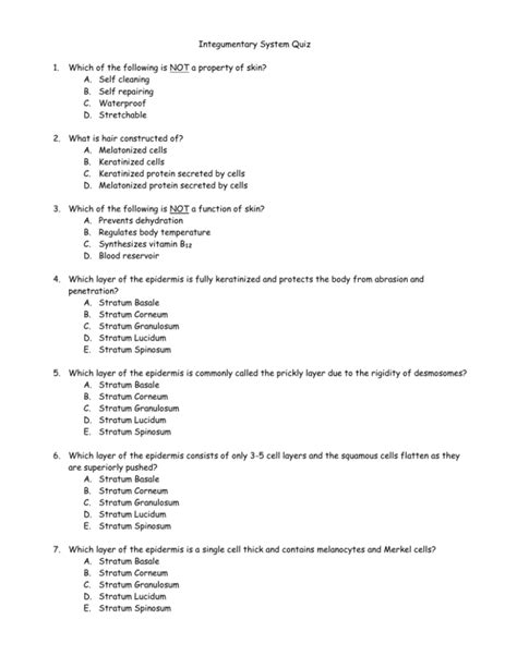 Integumentary System Quiz Answers Reader