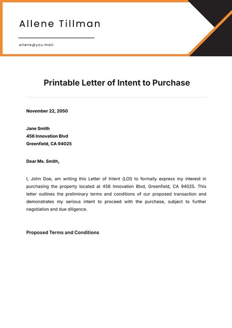 Intent To Purchase Letter Template