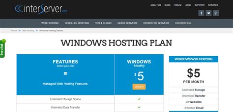 Visual comparison chart of different InterServer hosting plans
