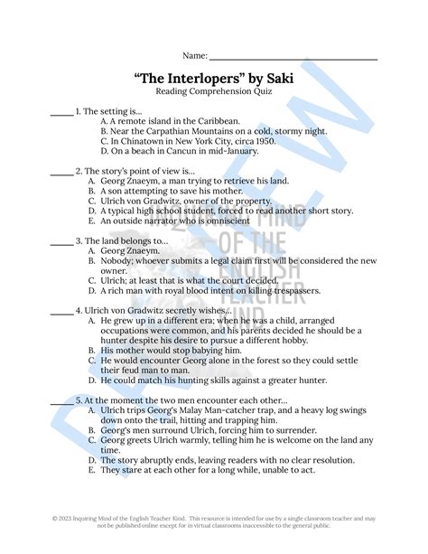 Interlopers Saki Questions Answers Kindle Editon