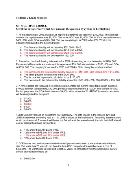 Intermediate Accounting Midterm Solutions Doc