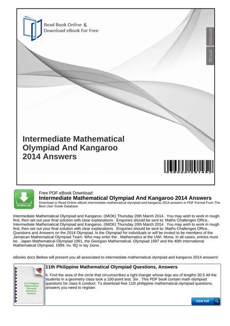 Intermediate Mathematical Olympiad And Kangaroo 2013 Answers Doc