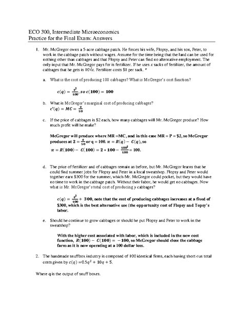 Intermediate Microeconomics Practice Final Exam With Solutions Doc