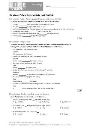 Intermediate Unit Test 4 Answer Key Doc