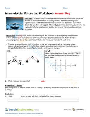 Intermolecular Forces Worksheet Answers Reader