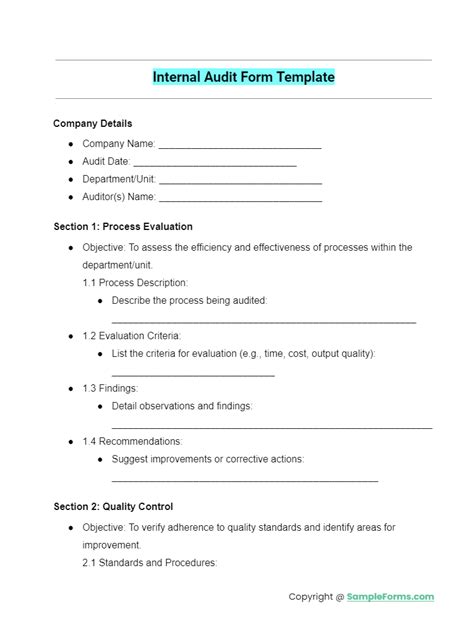Internal Audit Form Template