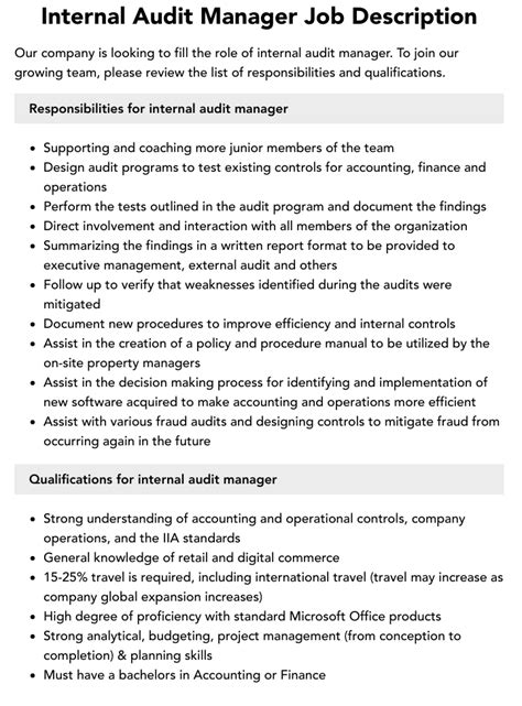 Internal Audit Manager Jobs: A Comprehensive Guide