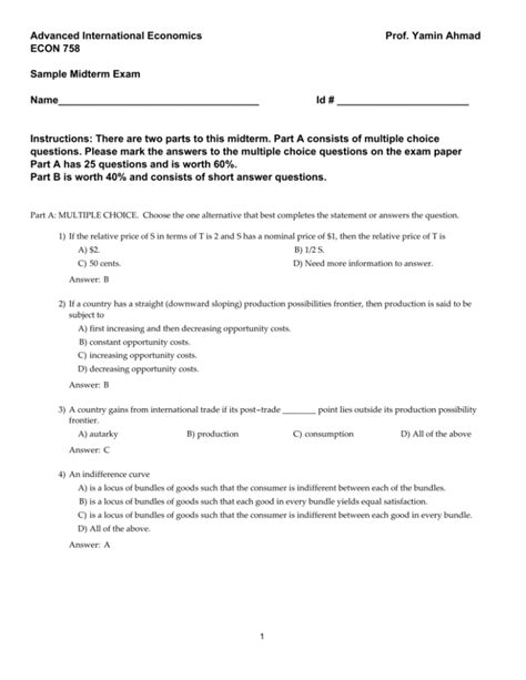 International Economics Midterm Exam With Answers Name Epub