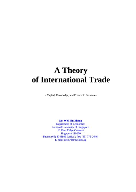 International Trade Theory Capital, Knowledge, Economic Structure, Money, and Prices Over Time 1st E Reader