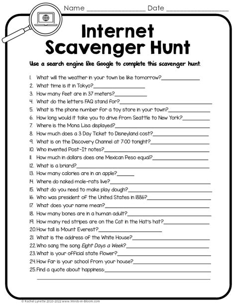 Internet Scavenger Hunt Answers Key Kindle Editon