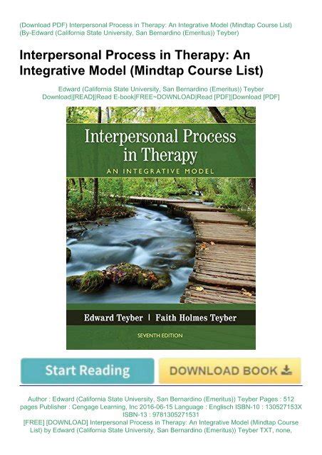 Interpersonal Process in Therapy An Integrative Model MindTap Course List Doc