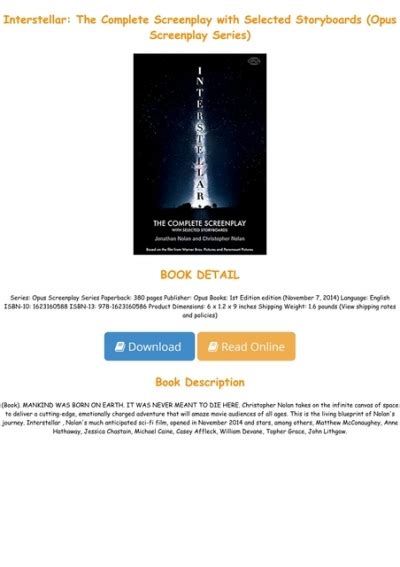 Interstellar The Complete Screenplay with Selected Storyboards Opus Screenplay Series PDF